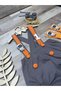 Space Concept Gray Orange Baby Boy Slippers with Astronaut Figure - 3