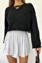Women's Black Square Patterned Spanish Sleeve Crew Neck Knitwear Blouse - 5