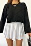Women's Black Square Patterned Spanish Sleeve Crew Neck Knitwear Blouse - 6