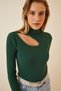 Women's Green Cut Out Detailed Corded Knitted Blouse GT00065