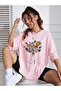 تي شيرت كبير الحجم مطبوع عليه باقة زهور يدوية مقاس كبير