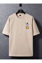 Unisex Beige Back Space Printed Oversize Crew Neck T-shirt - 3