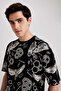 Oversize Fit Crew Neck Patterned 100% Cotton T-Shirt Z5886az23sm - 3