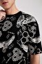 Oversize Fit Crew Neck Patterned 100% Cotton T-Shirt Z5886az23sm - 4