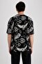 Oversize Fit Crew Neck Patterned 100% Cotton T-Shirt Z5886az23sm - 5