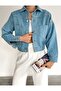 Women's Blue Crop Denim Jacket - 3