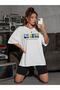 Unisex White Enjoy Van Gogh Printed Crew Neck Oversize T-shirt - 2
