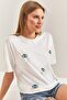 Women's White Eye Patterned Combed Cotton Tshirt 40851015