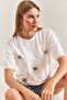 Women's White Eye Patterned Combed Cotton Tshirt 40851015 - 3