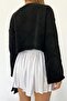 Women's Black Square Patterned Spanish Sleeve Crew Neck Knitwear Blouse - 7