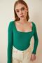 Women's Vivid Green Square Neck Corded Knitted Blouse GT00052 - 2