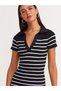 90146 Polo Neck Striped Short Sleeve Knitwear Dress-black-ecru - 4
