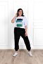 Women's Large Size Print Detailed Tracksuit Set 3695-23 - 7