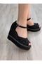 Black Evening Dress Shoes Wedge Heel Black Open Shoes Sandals Wedge Heel Black Comfortable Shoes New - 4