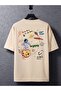 Unisex Beige Back Space Printed Oversize Crew Neck T-shirt - 2