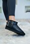 Women's Black Skin Ultra Mini Boots with Fur Inside Model Faux Leather Boots - 6