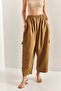 Women's Camel Oversize Parachute Fabric Trousers with Elastic Waist and Cargo Pockets 50011033 - 5