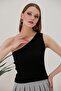 Black Crop One Shoulder Detailed Camisole Blouse - 2