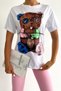 Women's White Crew Neck Crew Neck Printed 100% Cotton T-Shirt - 3