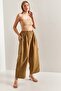 Women's Camel Oversize Parachute Fabric Trousers with Elastic Waist and Cargo Pockets 50011033 - 3