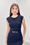 Crepe Fabric Shoulder Tasseled Pencil Evening Dress - Black - 3