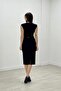 Crepe Fabric Shoulder Tasseled Pencil Evening Dress - Black - 5