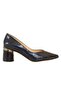 Navy Blue Leather Women's Low Heel Shoes