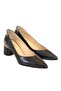 Navy Blue Leather Women's Low Heel Shoes - 2