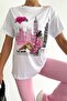 Women's White Crew Neck Sequin Detailed T-Shirt