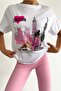 Women's White Crew Neck Sequin Detailed T-Shirt - 6