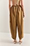 Women's Camel Oversize Parachute Fabric Trousers with Elastic Waist and Cargo Pockets 50011033 - 7