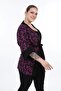 Black Fuchsia Kimono with Tie Front and Buttoned Sleeves and Wide Small Flowers - 3