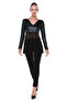 Women's Black Lace Detailed Leather Blouse BD2382 - 2