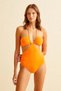 Halter Neck Orange Swimsuit with Window Detail