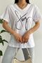 Women's White V-Neck Beaded Embroidered Cotton T-Shirt