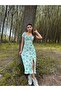 Women's Floral Patterned Midi Length Slit Lined Dress