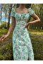 Women's Floral Patterned Midi Length Slit Lined Dress - 3