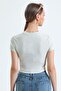 Women's Beige Crew Neck Short Sleeve Chain Detailed Crop Blouse - 6