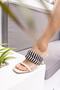 Larosa Women's Beige Black Banded Heeled Slippers - 7