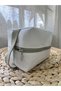 Suede Leather Detailed Handbag and Makeup Bag Made of Environmentally Friendly Linen Fabric