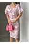 Women's Belted Half Sleeve Skuba Fabric Double Breasted Collar Evening Dress Night Graduation Dress Crispy Pink - 3