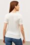 Women's White Crew Neck Short Sleeve Blouse - 3