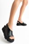 Women's Skin Genuine Leather Wedge Heeled Sandals 6211