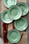 Bastien Green Handmade Retro 21 cm Porcelain 6-Piece Deep Dinner Plate Set