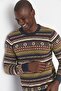 Claret Red Slim Fit Woolen Crew Neck Jacquard Sweater Tmnaw21Kz0377