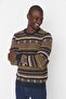 Claret Red Slim Fit Woolen Crew Neck Jacquard Sweater Tmnaw21Kz0377 - 3