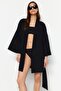 Siyah Dokuma Plaj Mini Kuşaklı Kimono&Kaftan TBESS23KM00080