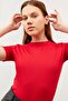 Women's Red Crew Neck Short Sleeve Blouse - 3