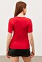 Women's Red Crew Neck Short Sleeve Blouse - 4