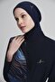 Navy Blue Jelly 4-Piece Hijab Swimsuit Set with Buckle Belt Detail - 8